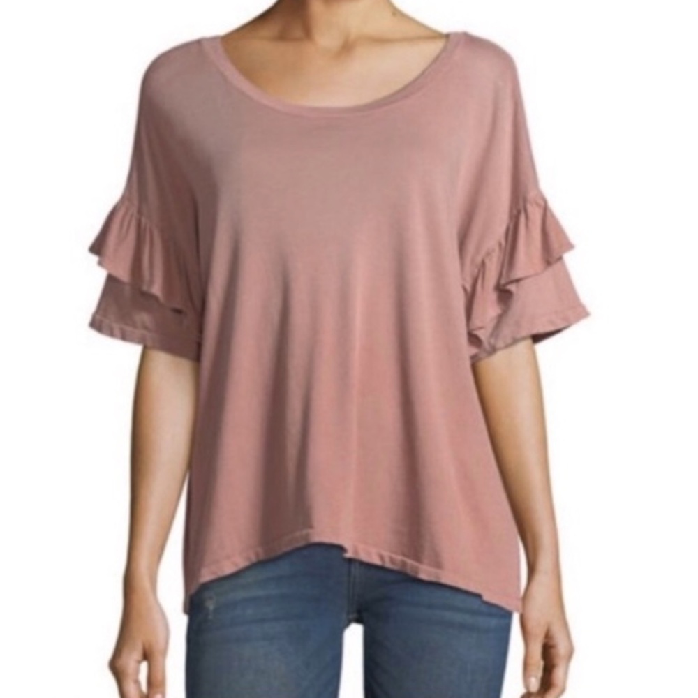 Current Elliott Carina Ruffle Sleeve Jersey Top in Mauve Size 2 Medium